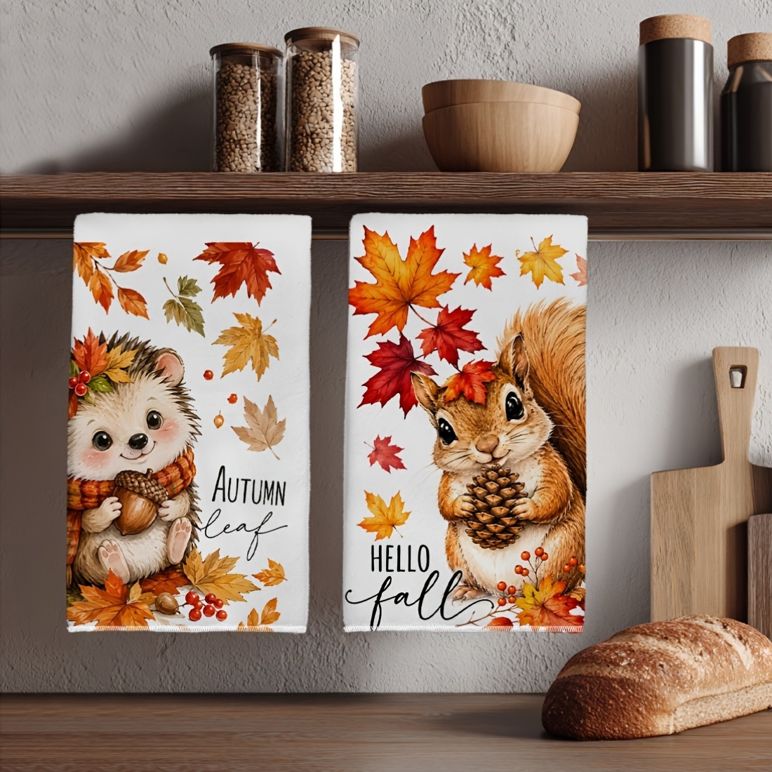 TEMU 2pcs Set Kitchen Cleaning Cloths, 2pcs Set Autumn Hedgehog And Squirrel Pattern Kitchen Dishcloths, Dishwashing Cloths, Hand-washable Cleaning