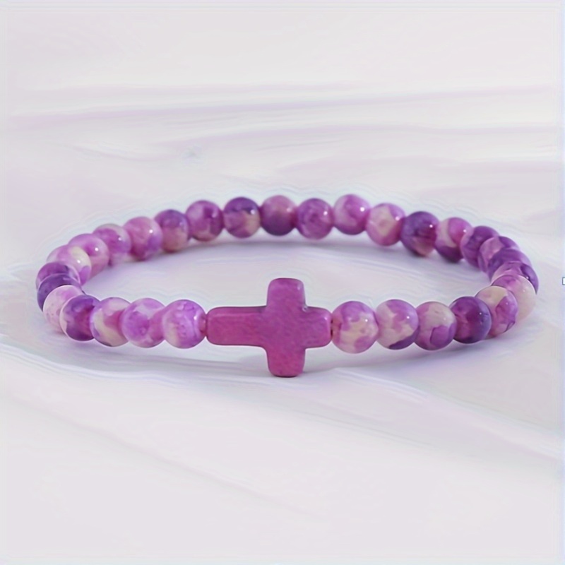 Boho Style 6mm Turquoise Cross Bracelet for Men & Women