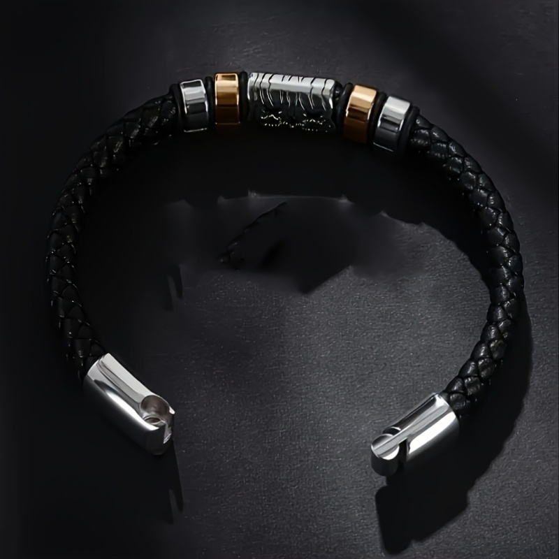 Men's Braided Leather Wristband, Stylish Accessory
