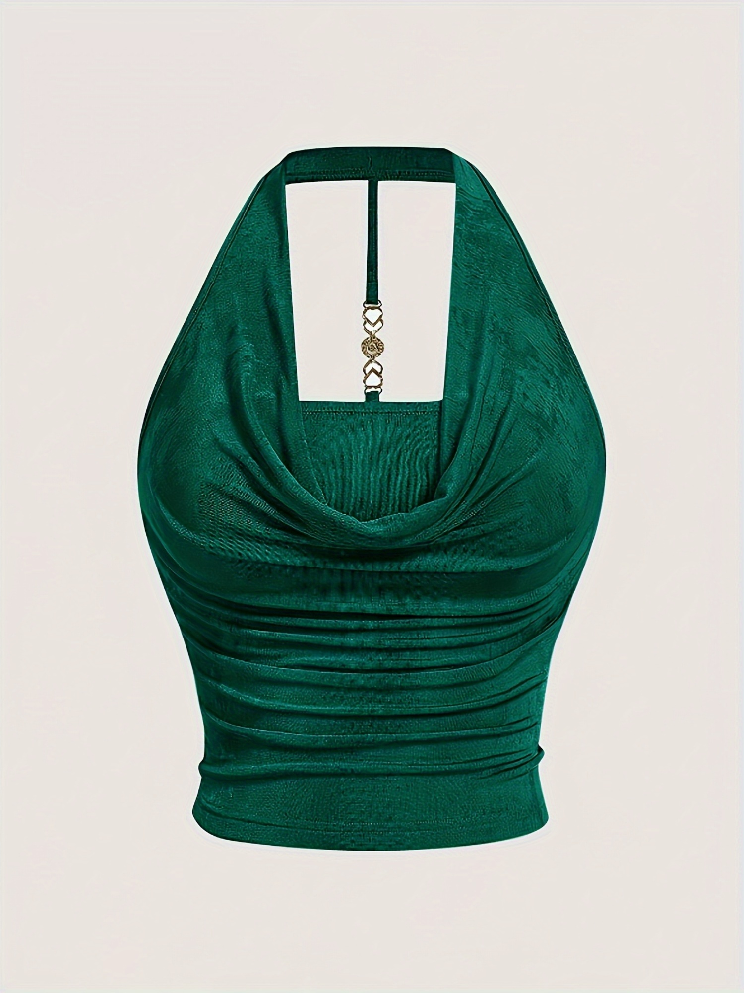Elegant Mint Green Halter Neck Backless Top for Women - Textured Satin, Adjustable Strap, Knot-Front Detail, Perfect for Spring/Summer/Fall