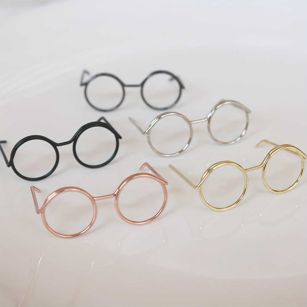 

Room Decor 4pcs Miniature Metal Eyeglasses For Ob11 Dolls, Assorted Colors, Wire Frame , For Doll Diy, Crafting, And Photography Accessories