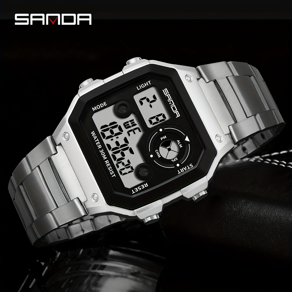 Reloj de pulsera para hombre *: Un reloj digital elegante para natación  de acero inoxidable
