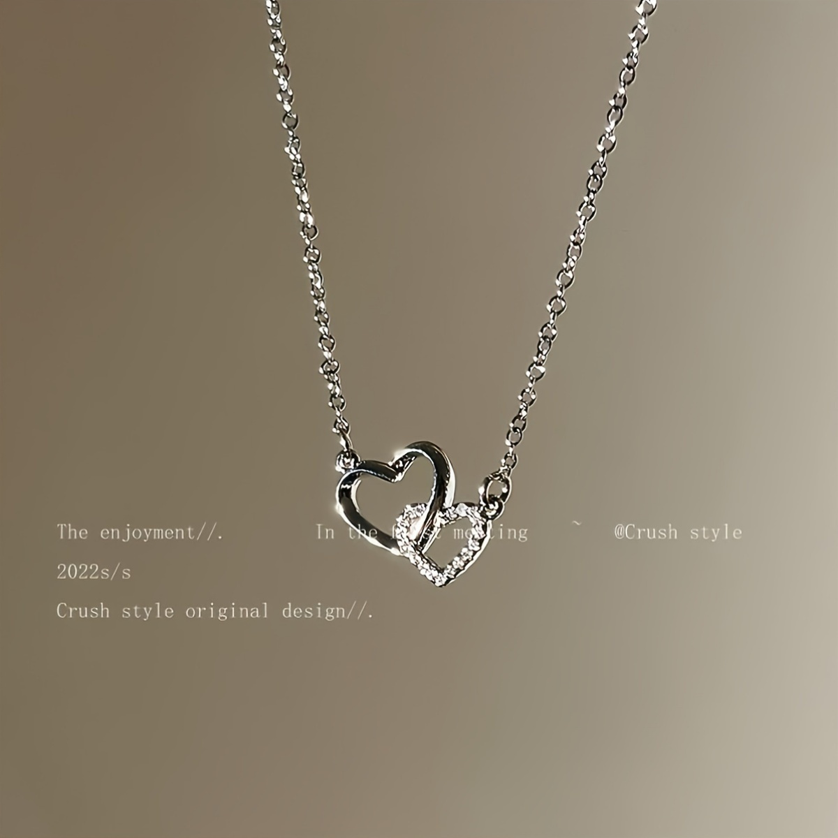 

Chic Double Interlocked Heart Pendant Necklace In Zinc Alloy With White Golden Plating, Cute Jewelry For And Parties, Perfect Thanksgiving Gift For Girlfriend Or Best Friend