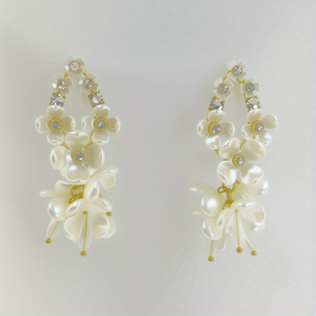 Floral Dangle Earrings with Sparkling Rhinestones 925 Sterling Silver
