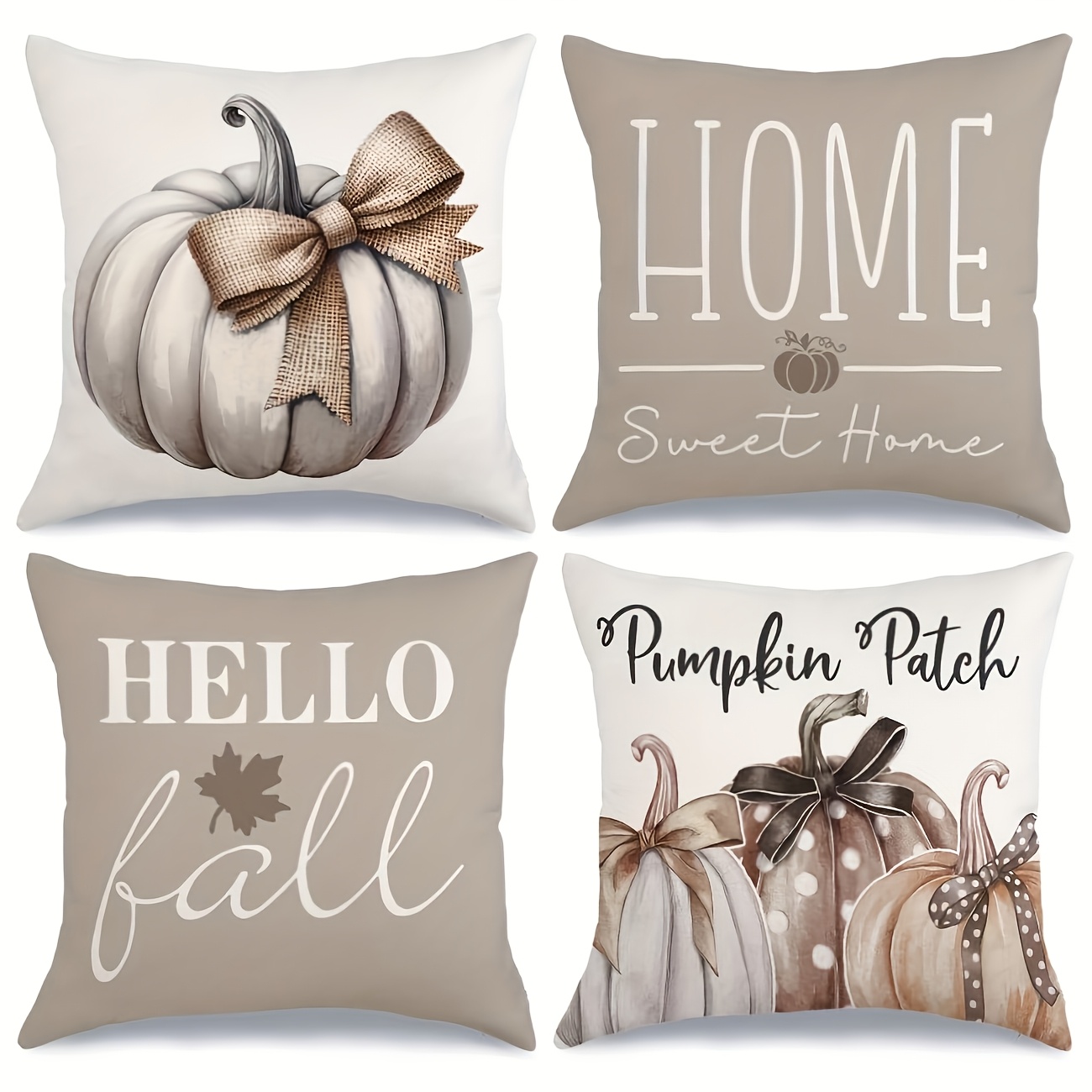 TEMU 2d Double-sided Print, 4pcs Rustic Autumn Pillow Covers 40/45/50cm - Pumpkin, & Sweet For Home Designs, Machine Washable Zipper Closure For