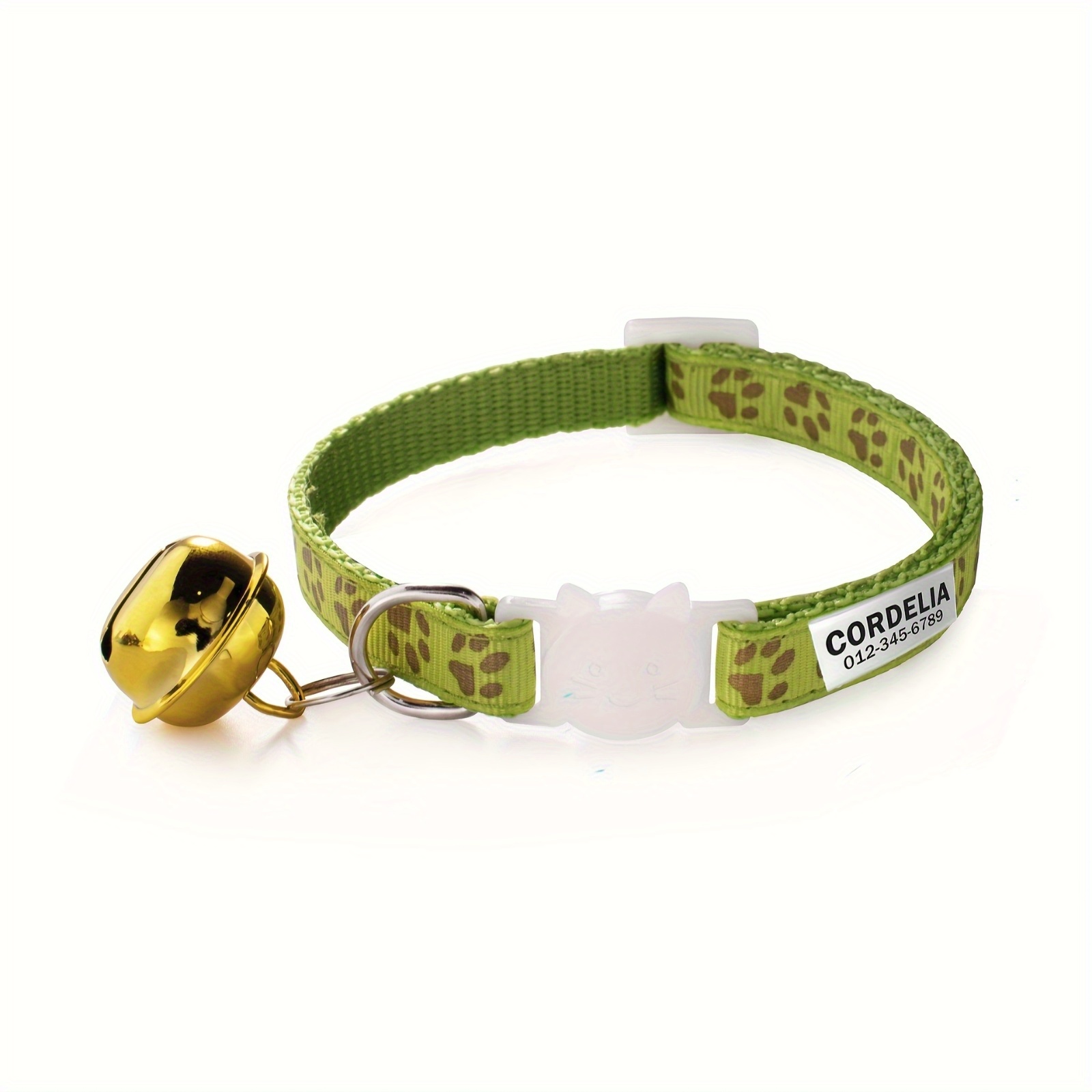 Customizable Golden Paw Print Patterned Adjustable Cat Collar with Bell