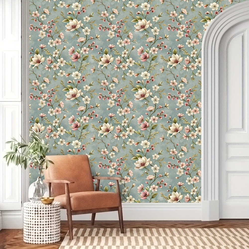Vintage Blumenmuster 3D Geprägte Tapete Rolle Selbstklebend Wandaufkleber Grün