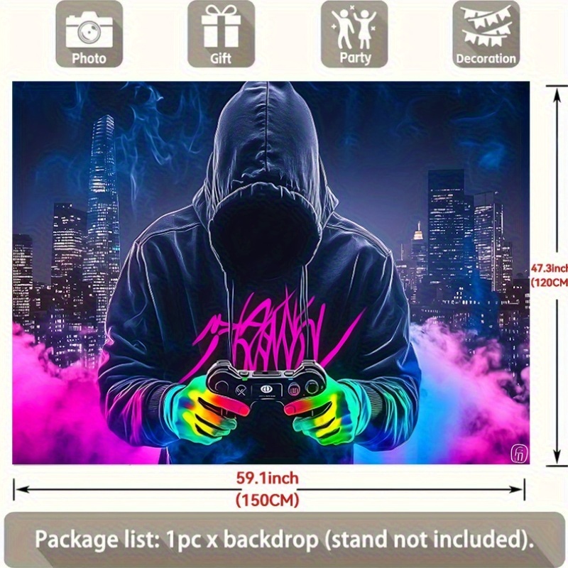 Tenture murale gaming fluorescente décoration réactive lumière uv_voghion.com