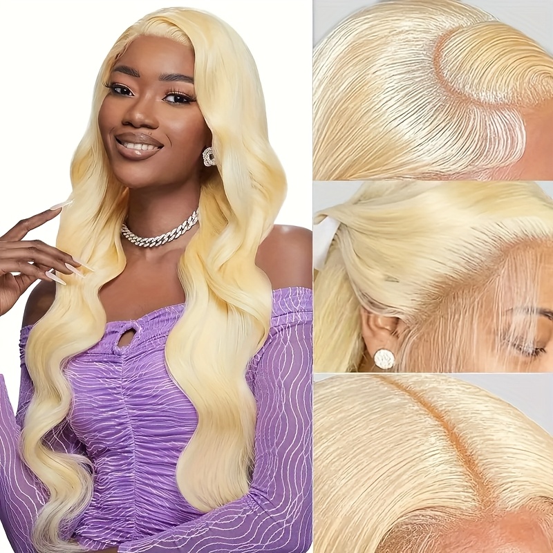 Perruque ondulée élégante 13x4 avec dentelle sur le devant, perruque en cheveux humains de densité pour femmes, ondulation naturelle blonde 613#, douce et lisse, pré-plumée avec des cheveux fins, confortable pour un usage quotidien, perruques naturelles