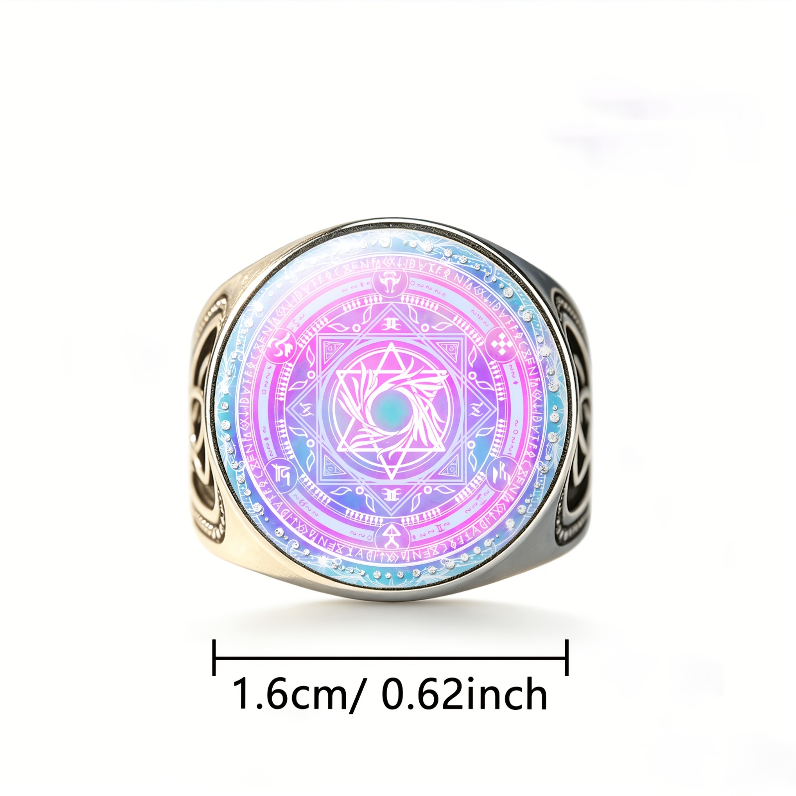 Unisex Metallic Texture Mystical Hexagram Pattern Ring