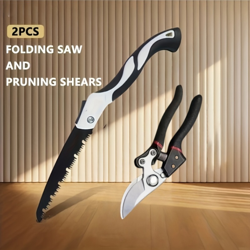 2 professional gardening tools heavy duty folding saw and   professional 8 inch japanese pruning shears black and white handles for plant and tree pruning garden maintenance essentials ergonomic handle sharp  