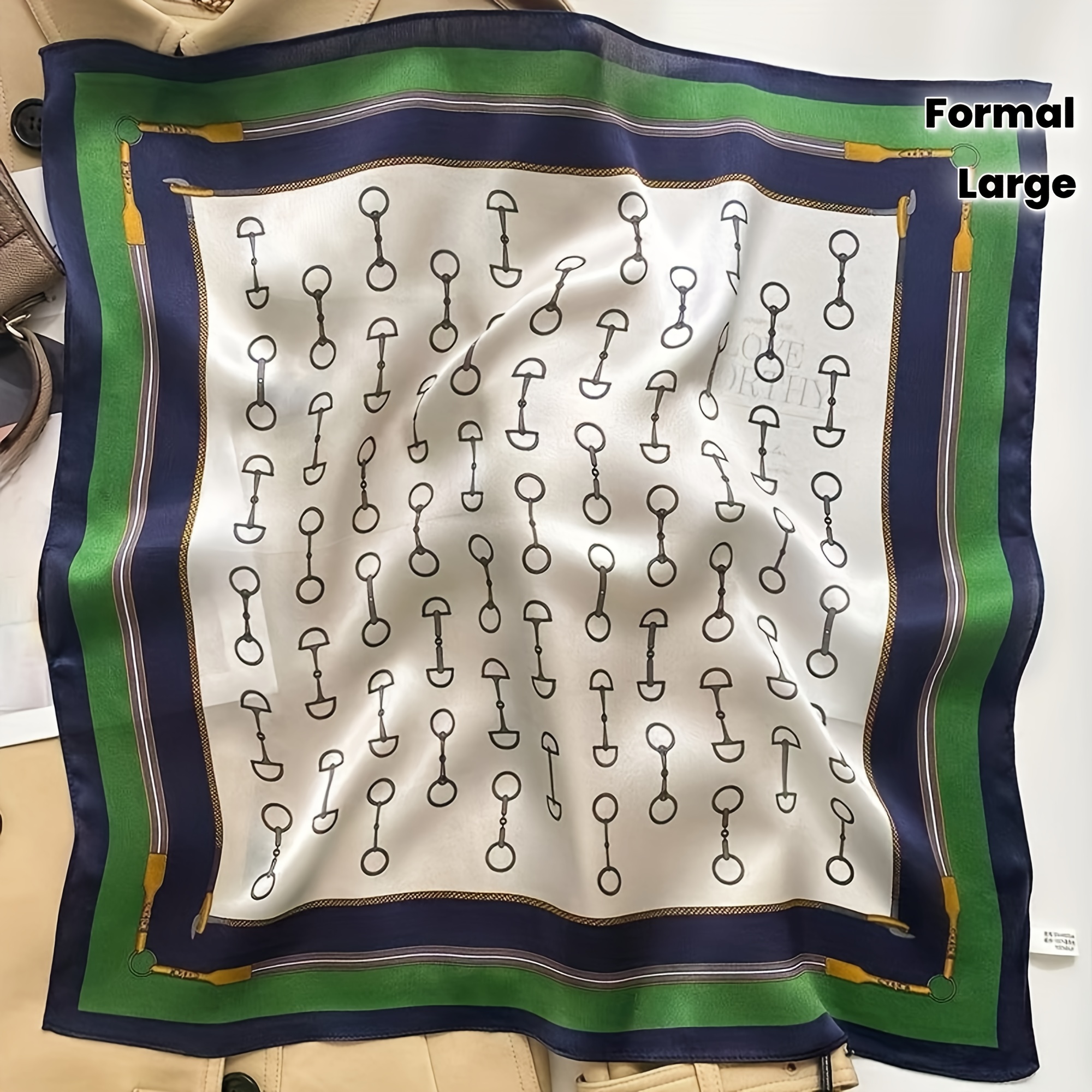 Image of A 100% For Women In Elegant Green And Golden - A Luxurious Printed Large Check Winter Warm Scarf With A Neckline Design - With Colorful Outfits Like Brown, Beige