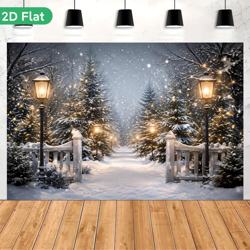 Winter Night Lamp Lit Path Backdrop for Decorating