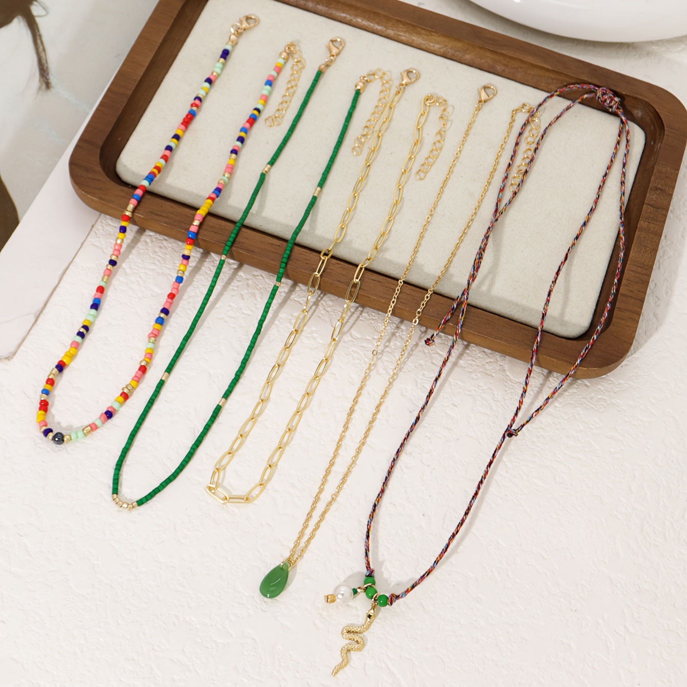 TEMU 5pcs Bohemian Snake Pendant Beaded Layered Necklace Set For Women, Fashion Jewelry Accessory For Daily & Party Wear, Multicolor Beaded Necklaces