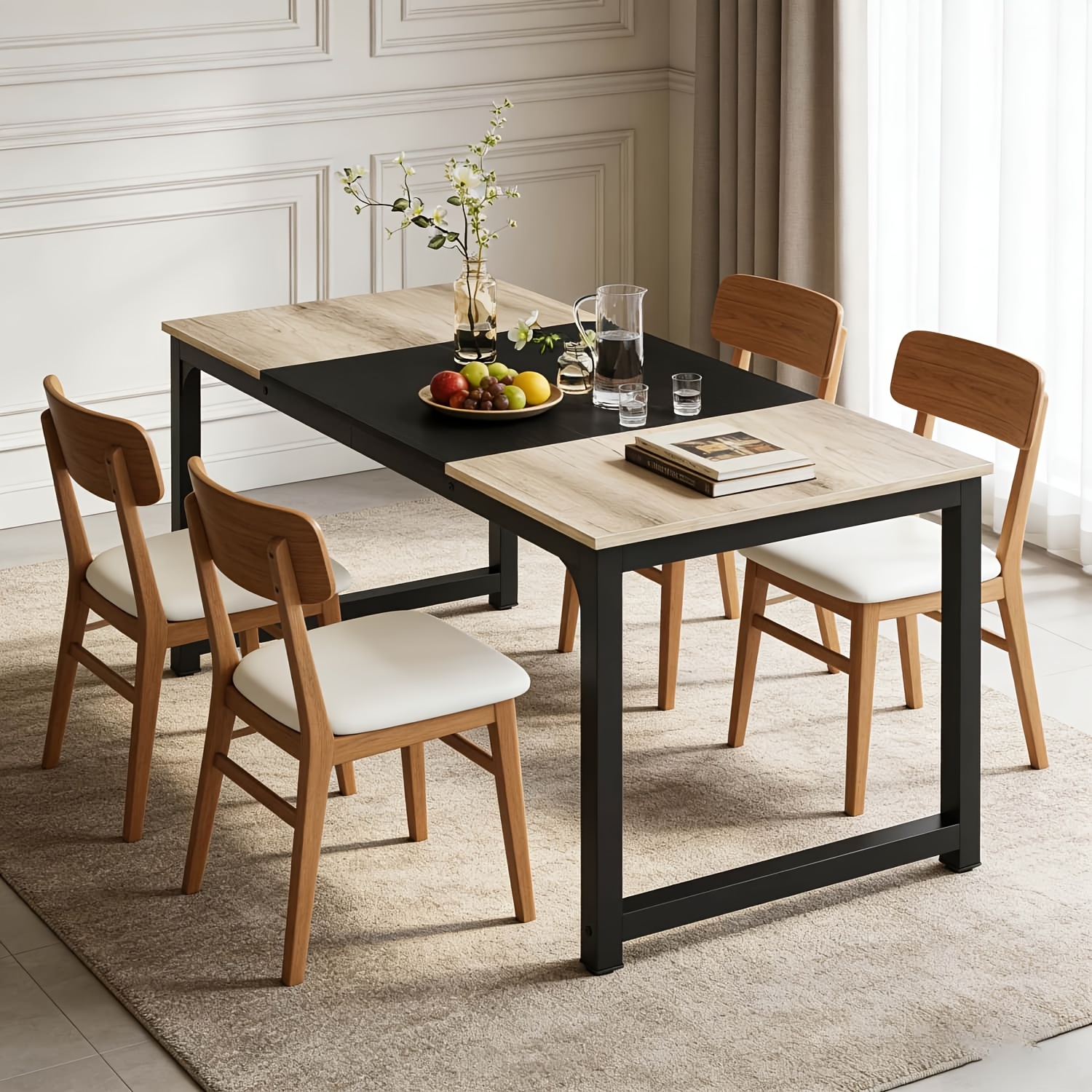 71x31.5 Inch Dining Table - Industrial Style Rectangular Dinner Table For 6-8 People, Fits Dining Room Room - Heavy Duty Metal Legs, Grey End (table )
