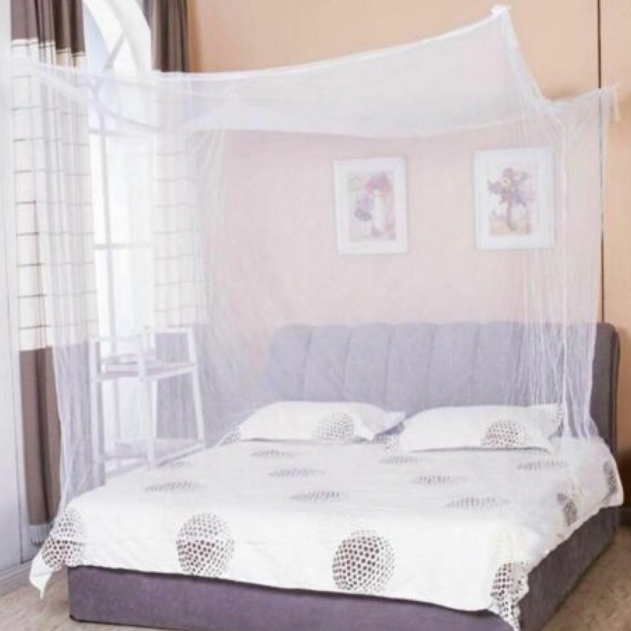 large bed net bedroom decorative single side opening canopy net curtains fine meshes square net details 0