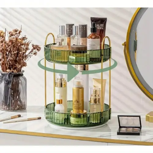 360 rotating cosmetic organiser rotating makeup organiser 2 tier lazy susan tray skincare perfume organiser large capacity cosmetic and skincare organiser cosmetic organiser perfume organiser vanity organiser