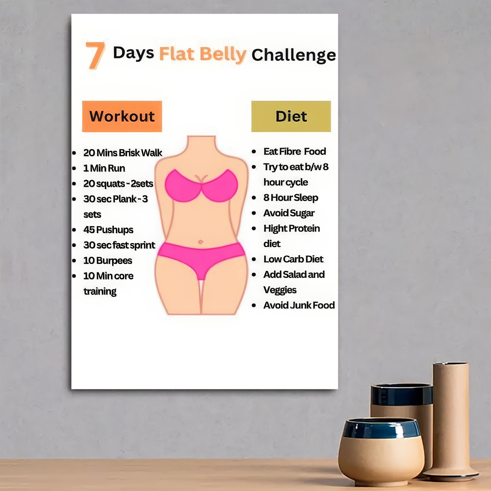 calendrier de pour un ventre plus plat sur toile avec cadre en