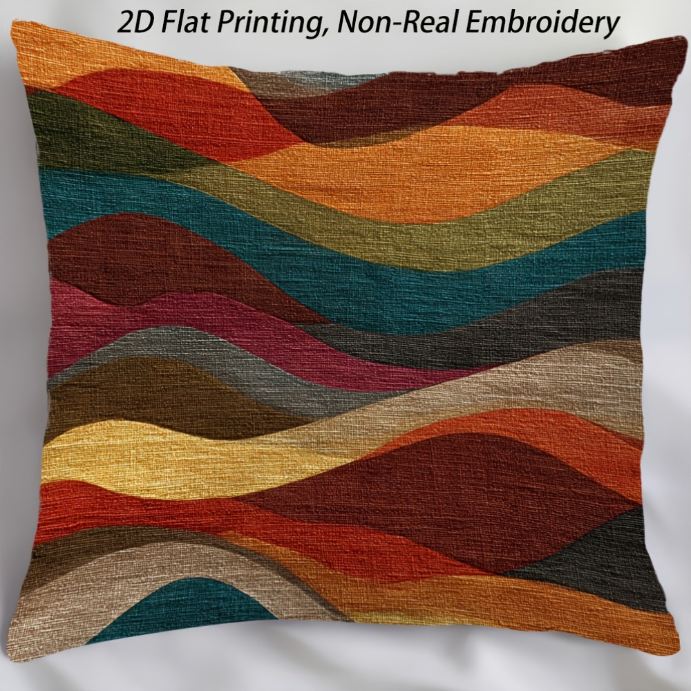TEMU 1pc Colorful Wave Pattern 2d Flat Printed Cushion Cover - 2d Flat Printing, Double-sided Print, No Pillow Insert, 17.72x17.72 Inches (45x45cm),