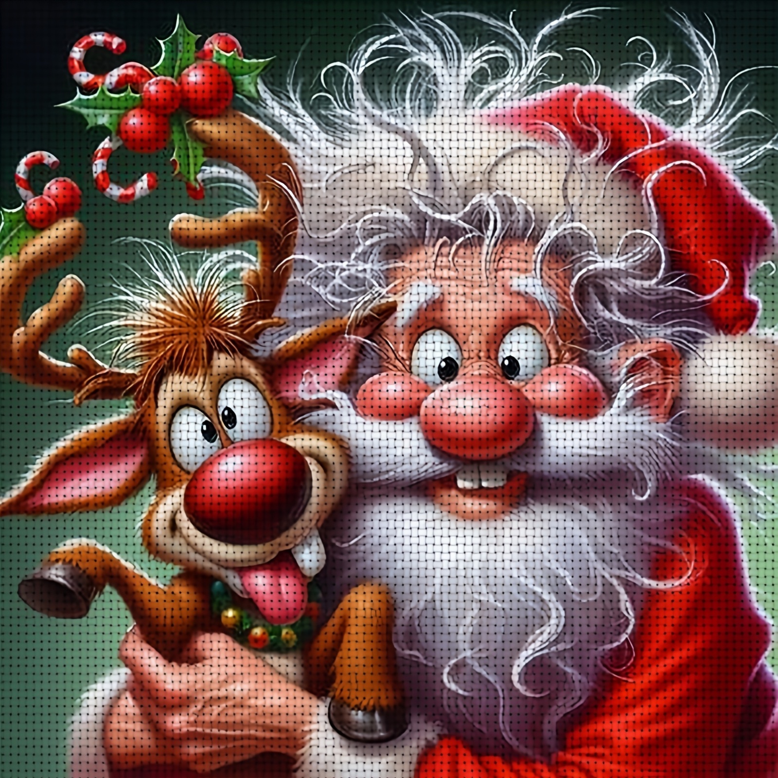 Cross Stitch Kit, Santa Claus with Reindeer Pattern for Beginners