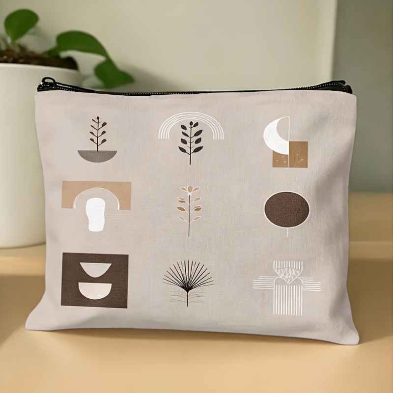 1 stuks Draagbare Grote Capaciteit Minimalistische Geometrische Plant Illustratie Make-up Tas, Dagelijkse Opslag/Werk/Thuis Organisatie, Zakenreis/Korte Afstand Reizen, Opdeling Opslag/Heldere Structuur, Easy Style/Exquise Uitstraling, Make-up Tas