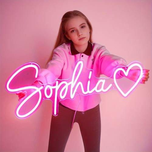custom single row heart shaped led neon lights customized names wall mounted usb interface adjustable brightness home decoration suitable for living room bedroom decoration etc perfect gift