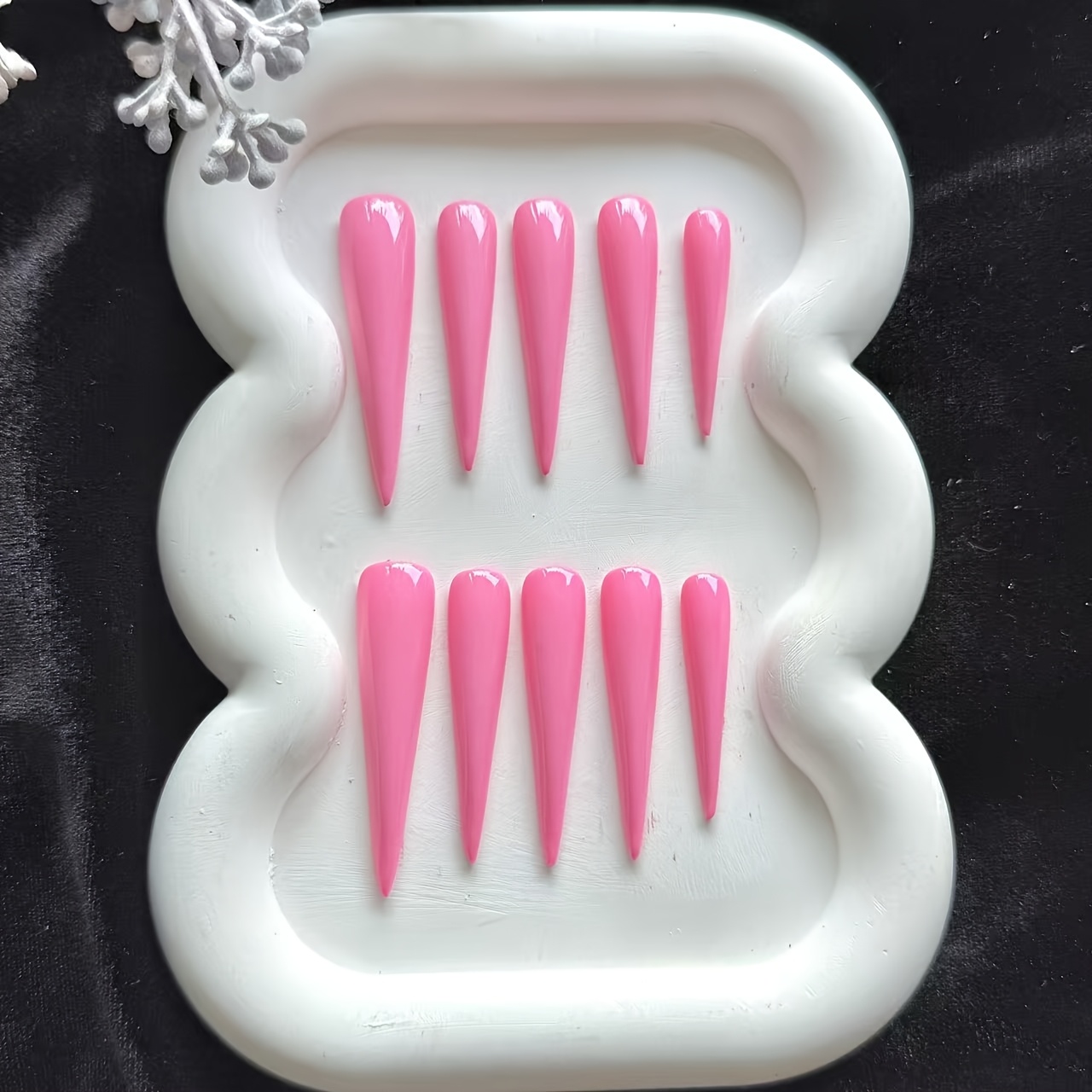 TEMU 10pcs Handmade Autumn Winter 5.5cm Ultra-long Pointed Fake Nails, Cute Girly Pink - Solid | Wearable Nails | Suitable For Daily Wear - Holiday