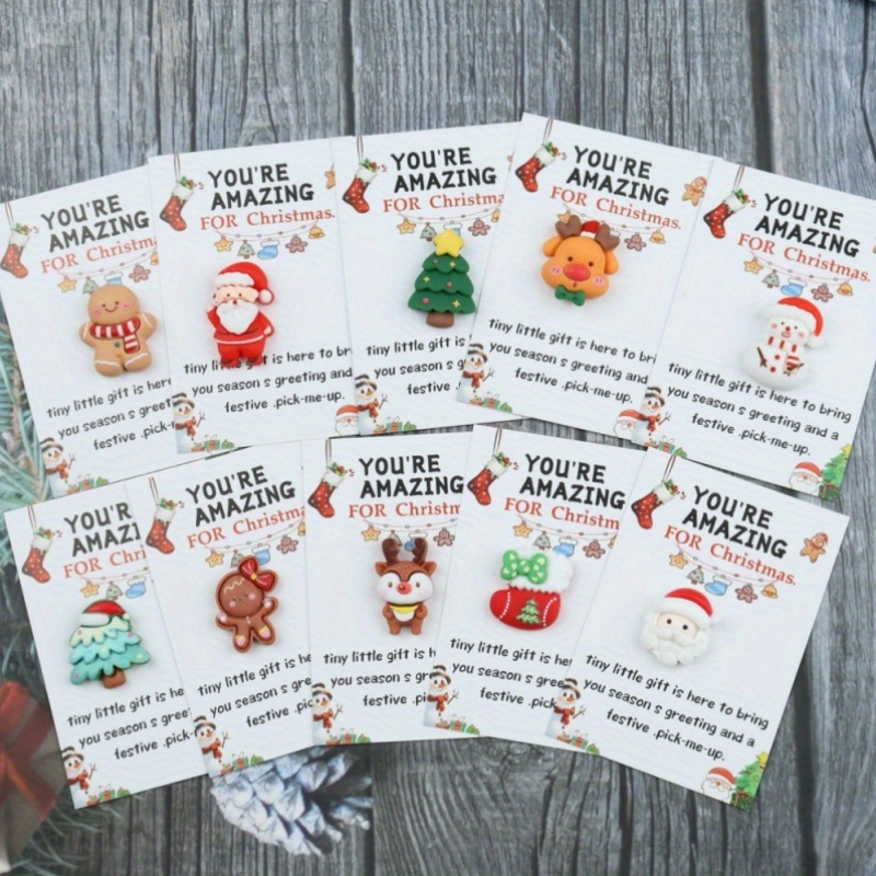 10-Pack Mini Christmas Hug Cards with Resin Charms - Festive Encouragement Cards with Santa, Stocking, Gingerbread, Snowman, Reindeer - Party Style Emotional Support Gifts for Friends and Family details 9