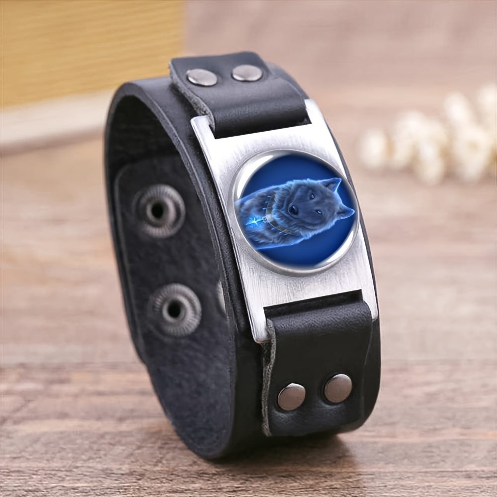 Unisex Mysterious Blue Wolf Head Adjustable Bracelet
