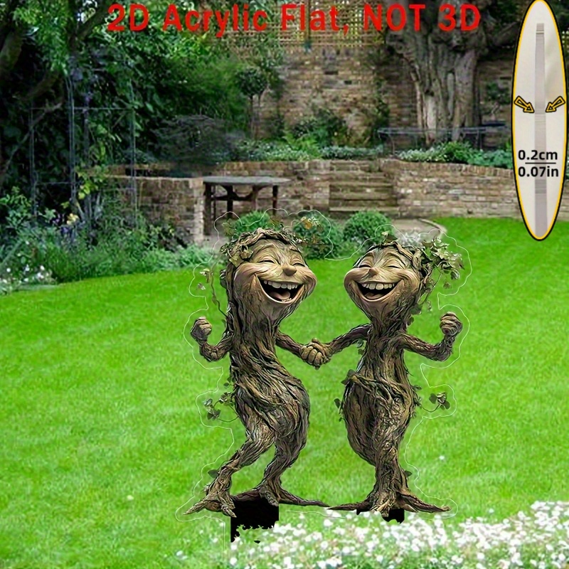 E-shop 2D-Flach 2D-Acryl-Flach, NICHT 3D - Humorvolles Baumgeist-Tanz-Garten-Dekor, Outdoor-Plastik-Kunst für Rasen, Terrasse und Balkon, Ideales