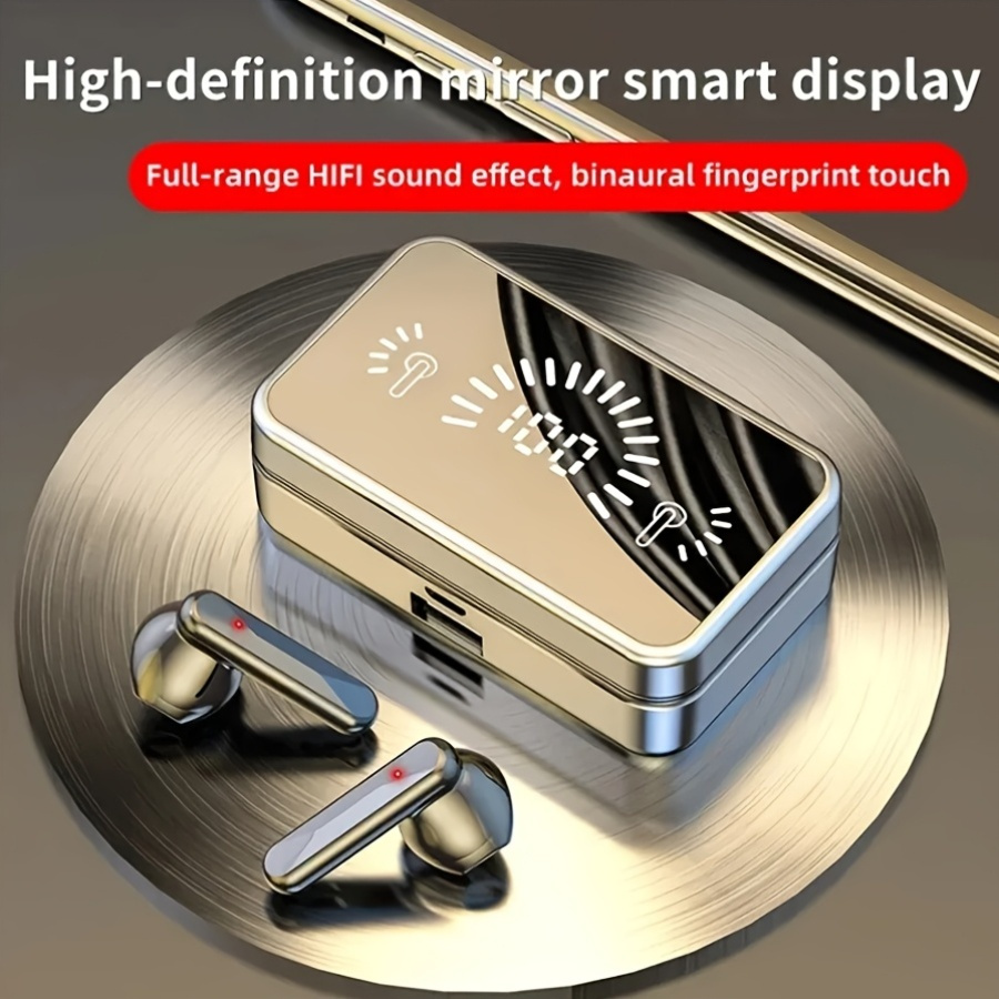 Hifi Stereo Earbuds Wireless Earphones Mirror Earbuds, for Sports And Gaming Earphones with LED Display TWS Earbuds Wireless Earbuds TWS with Digital Display, Hifi HD Stereo, Noise Cancelling Calling, Wireless Gaming Headphones for Sports