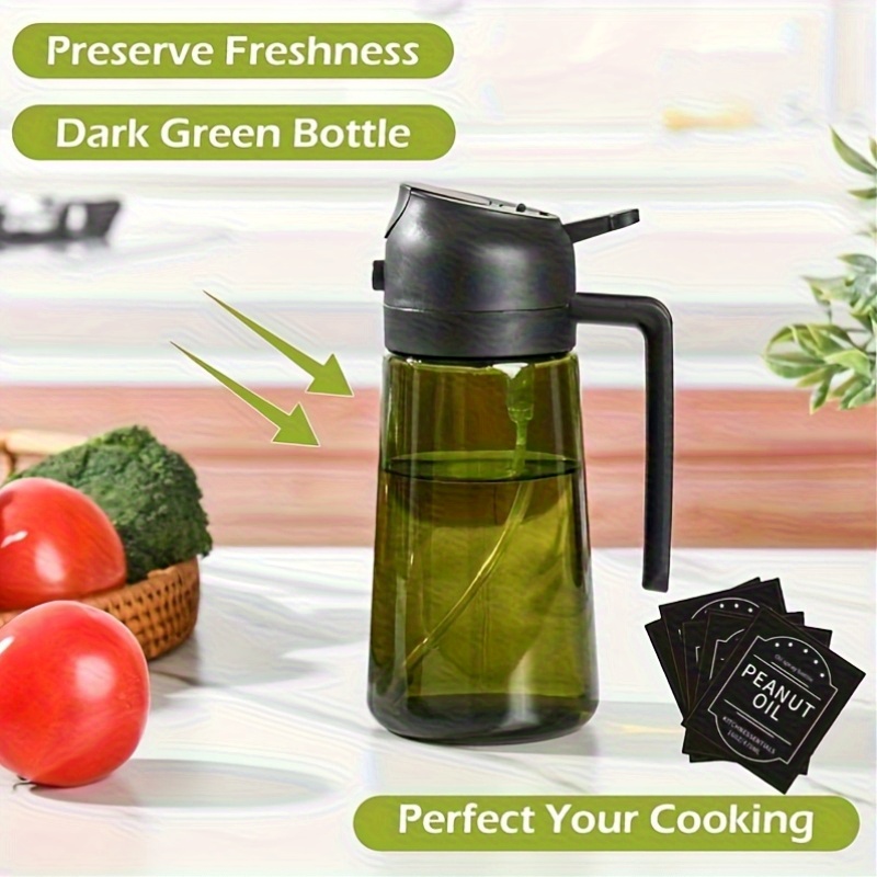 1 2pcs set 16 ounce glass oil bottle and sprayer set multi functional olive oil bottle exquisite label kitchenware   suitable for salad dressing barbecue baking cooking and is an essential item   details 6