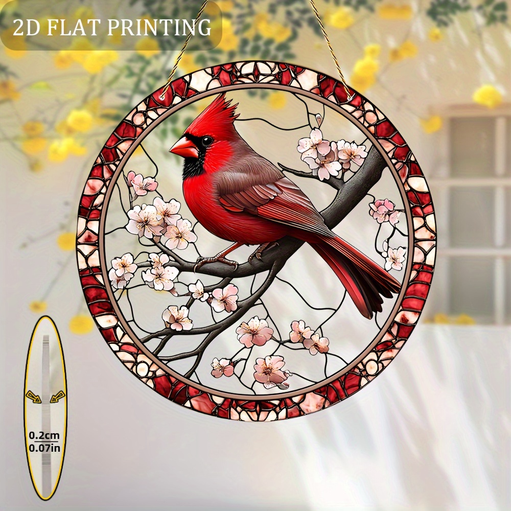 TEMU 2d Flat 2d Flat Printing, Vibrant Red & Cherry Stained Glass Window Hanging - Durable Plastic, Ideal For Garden, Home, And Outdoor Decor, Gift