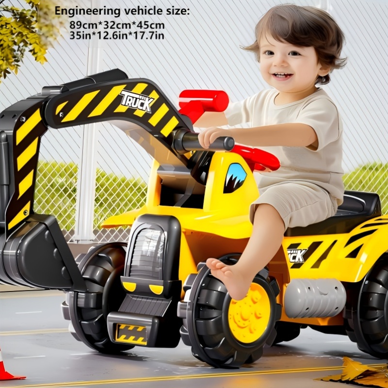 Kinderen Rij-Schep Speelgoed - Handmatig Duw-Bouwvoertuig met Verstelbare Graafmachine
