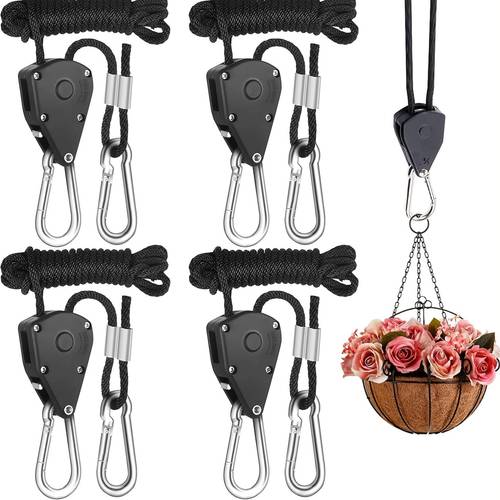 4pcs heavy duty pulley ratchet rope clip tent accessory for 1 8 inch lift rope built in metal pulley durable plant tent light accessory