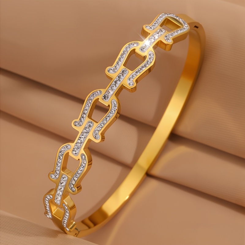 2pc Women's Open Rectangular Links & Silvery Heart Band Bracelet Set