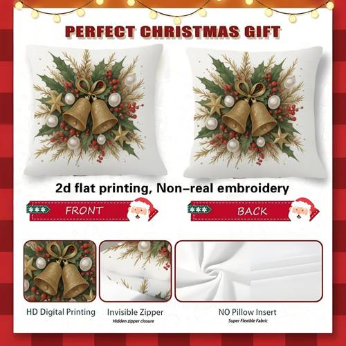 2d düz - 1 adet noel vintage holly çan çelenk yastık kılıfı, 2d çift taraflı baskı, yumuşak polyester kumaş, yastık i̇çi dolgu yok, gerçek i̇şlemesiz, makinede yıkanabilir, oturma odası kanepeleri, yatak odası, çiftlik evi tatil partisi için uygun