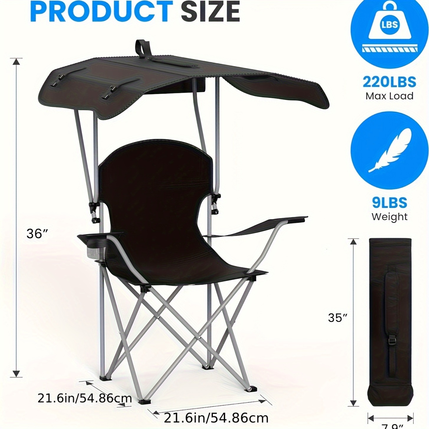 portable folding camping chair with canopy - lightweight oxford fabric outdoor beach chair, for fishing, picnics, and outdoor relaxation, camping chair, picnic essentials, foldable design, sturdy frame construction Product details 4