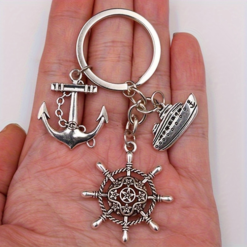 Nautical-Themed Iron Alloy Keychain with and Ship Wheel Charms  Fashionable Gift for Sailors and Maritime Enthusiasts