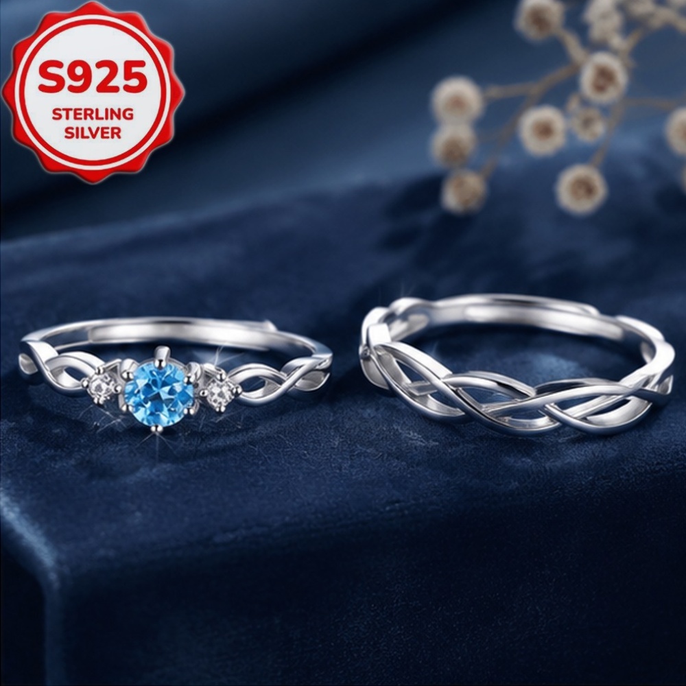 2pc Simple Elegant S925 Silver Hollow Interwoven Pattern Rings