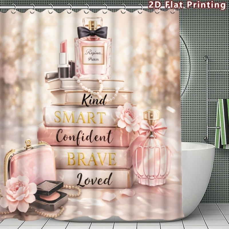 4pcs 2D Flat Beauty Shower Curtain Set with U-Shaped Toilet Lid Cover