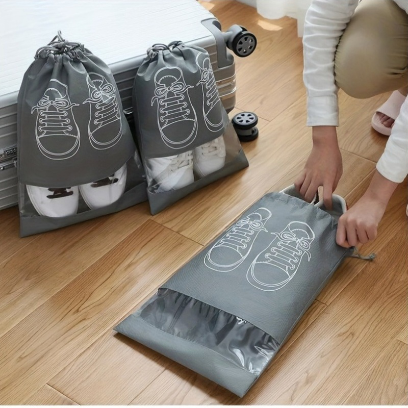 5pcs set of high-quality shoe bags with drawstring zippers, transparent grey, easy to identify & save space & suitable for travel storage, durable plastic shoe bags, suitable for shoes and footwear, minimalist design | zipper closure