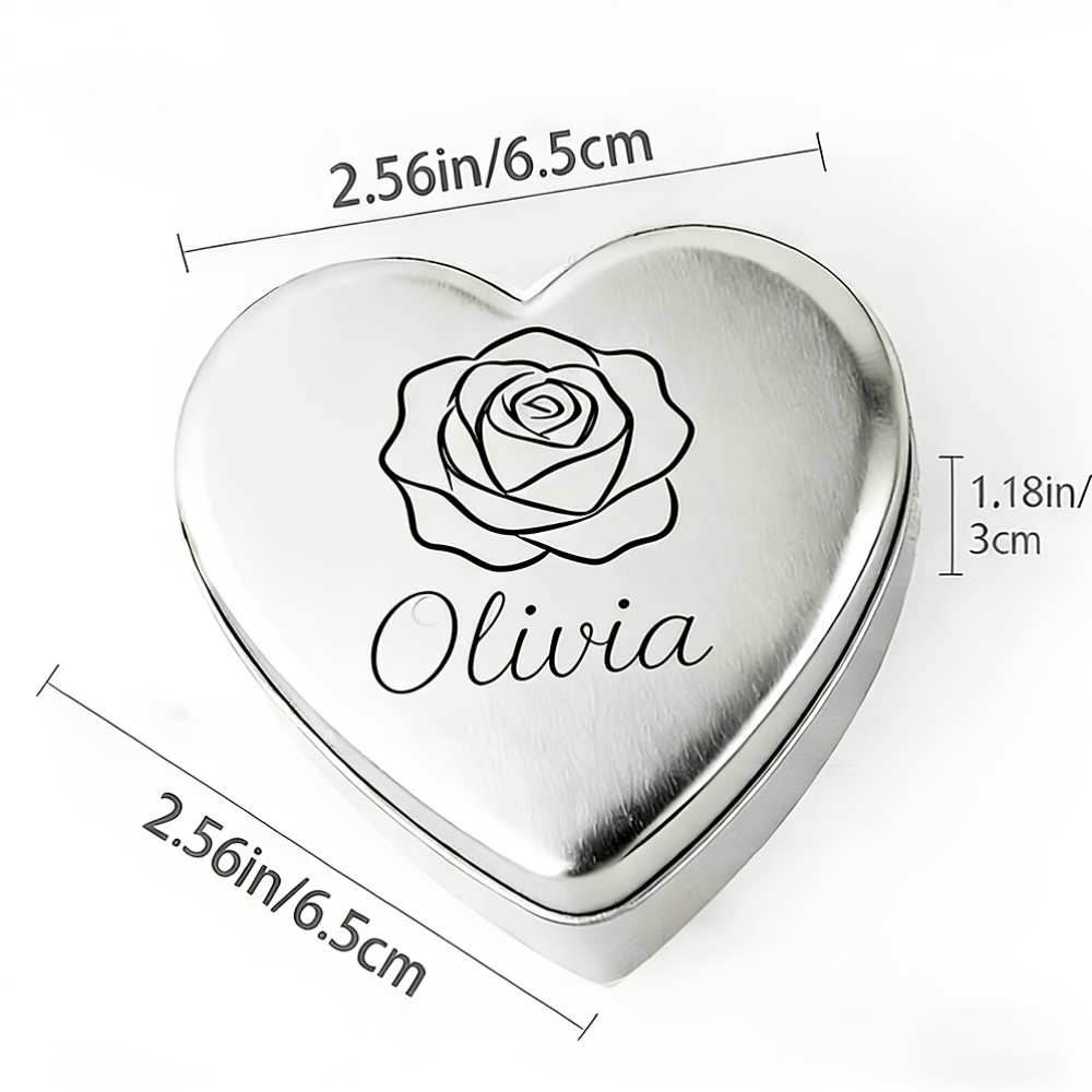Laser Engraved Heart-Shaped Jewelry Box with Rose Design