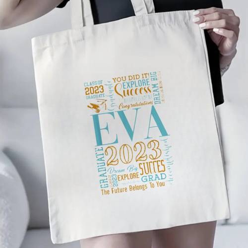 personalized canvas tote bag and year print gift for graduation and special occasions