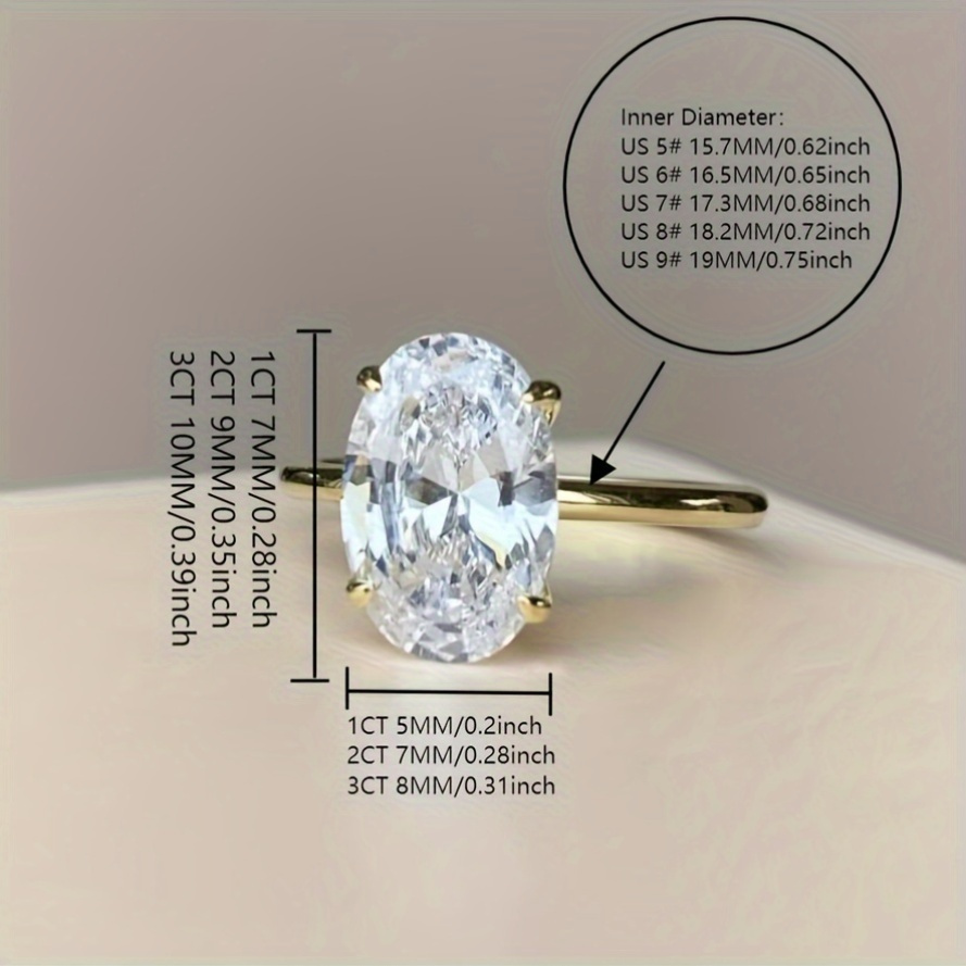Golden S925 Silver Ring with Oval Claw Setting