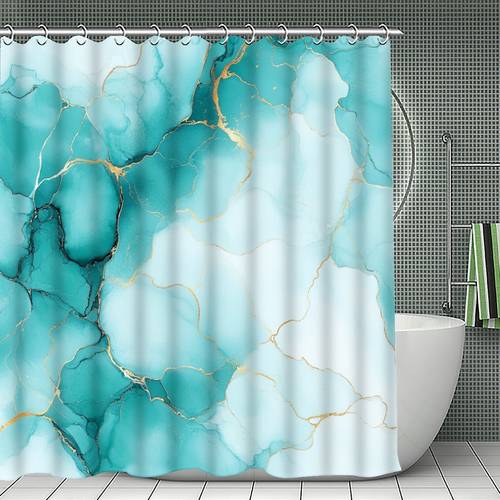 صورة العنصر ستارة حمام من الرخام الأزرق مع عروق ، قطعة واحدة، خيارات متعددة الأحجام (120 سم، 150 سم، 180 سم، 180 سم، 200x240 سم)، تتضمن خطافات، بوليستر، ، ديكور حمام مناسب لجميع ، هدية عيد ميلاد مثالية للأصدقاء والعائلة