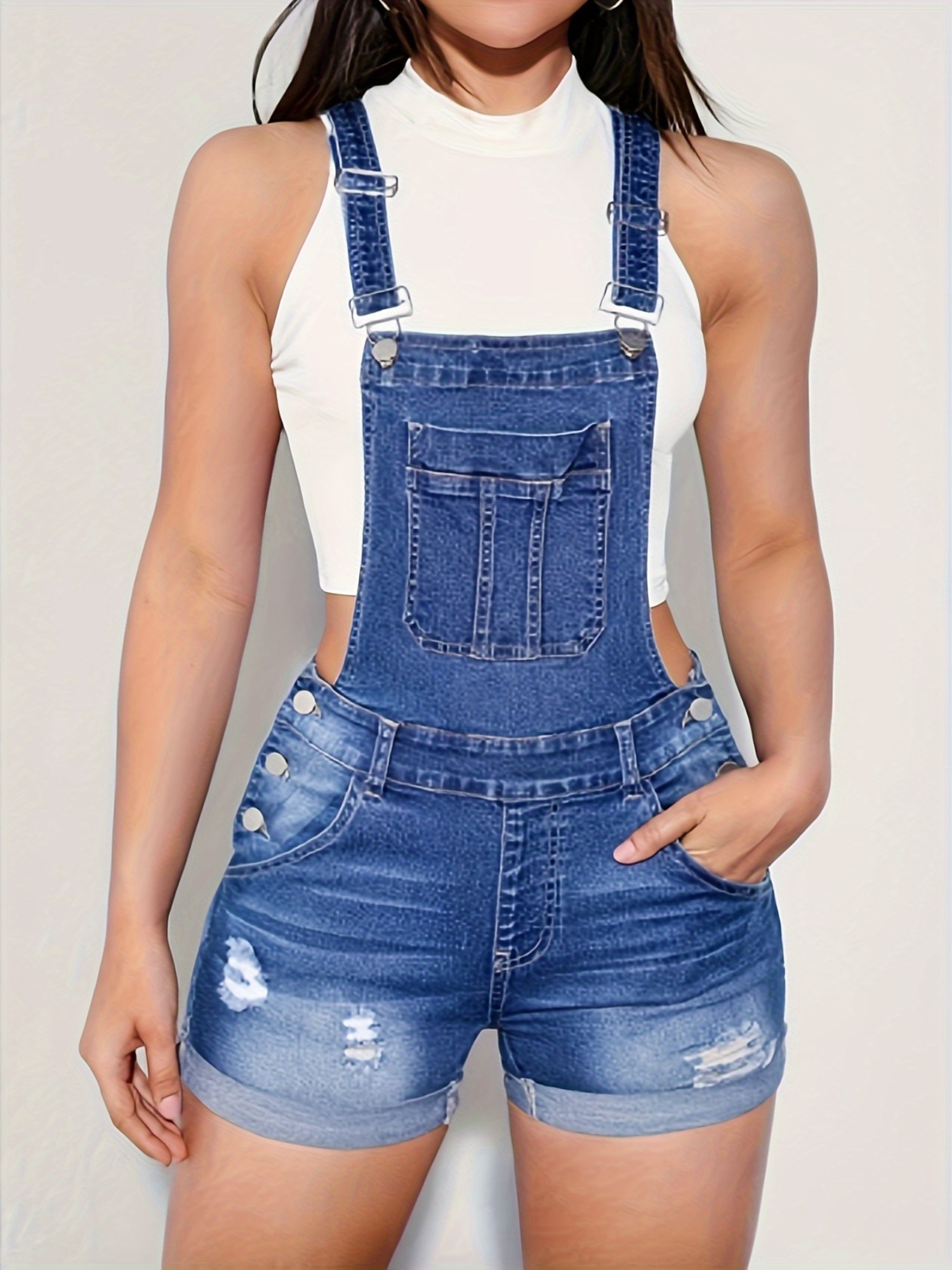 Women's Denim Overalls Shorts - Wide Leg Bib Jumpsuit Romper For Summer
