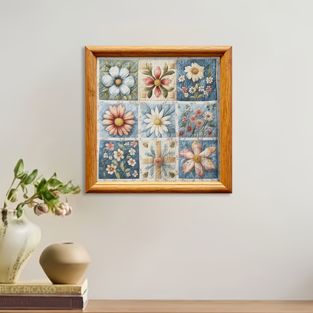 9-Grid Patchwork Daisy Theme Printed Cross Stitch Kit