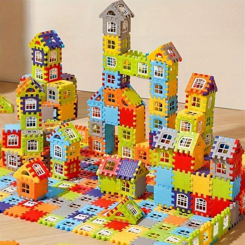 210pcs building block set creative play brain development plastic bricks portable construction toy puzzle for boys girls   scene building kit perfect birthday party gift mixed color abs material