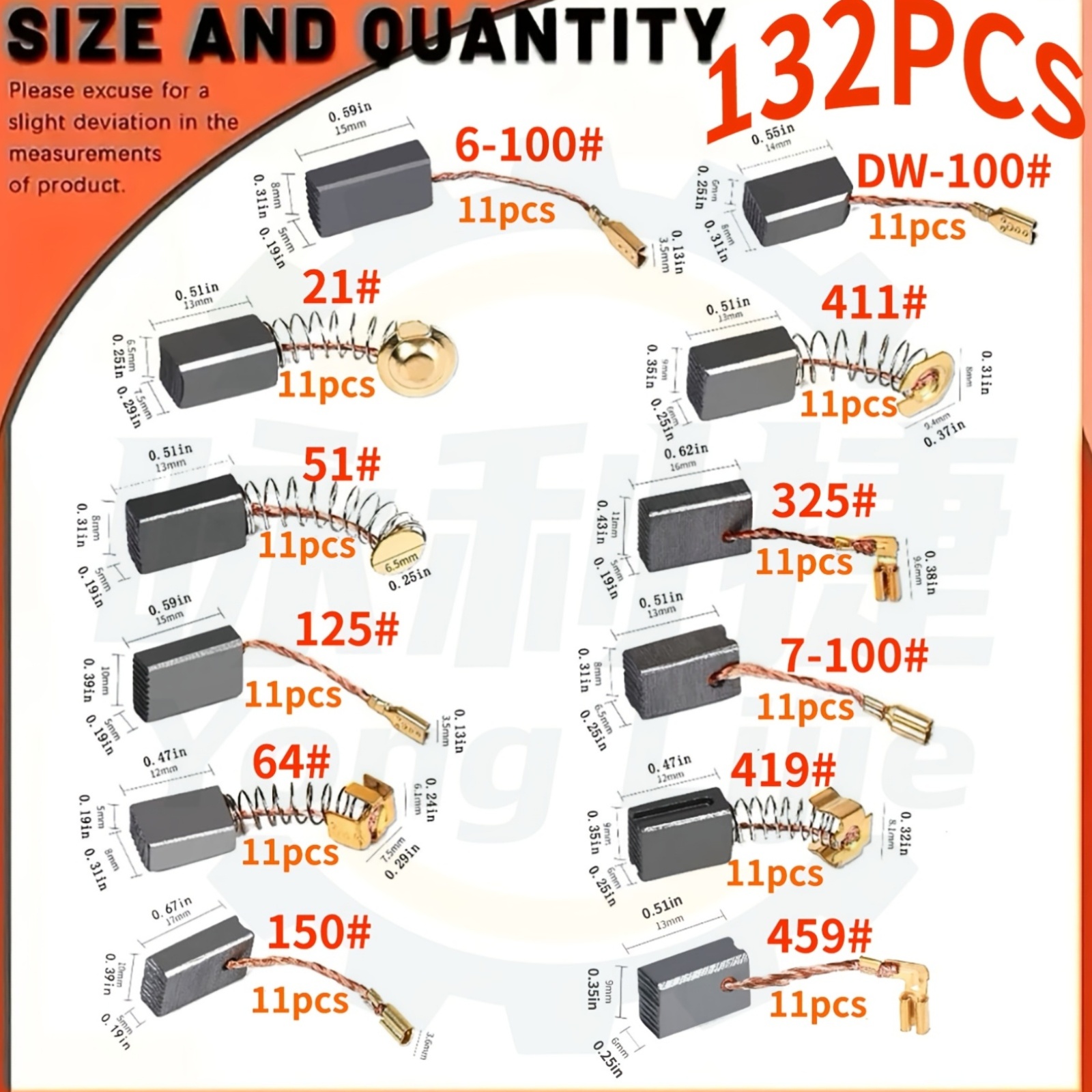 TEMU 132pcs Carbon Brushes For Home Decoration Motors, 12 Sizes For Power Tool Replacement, Suitable For Circular Saws, Impact Drills, Angle Grinders